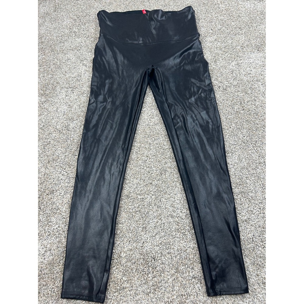 Spanx Faux Leather Leggings Very Black XL Petite High Waist Compression #0916